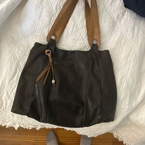 Black leather HOBO shoulder bag.